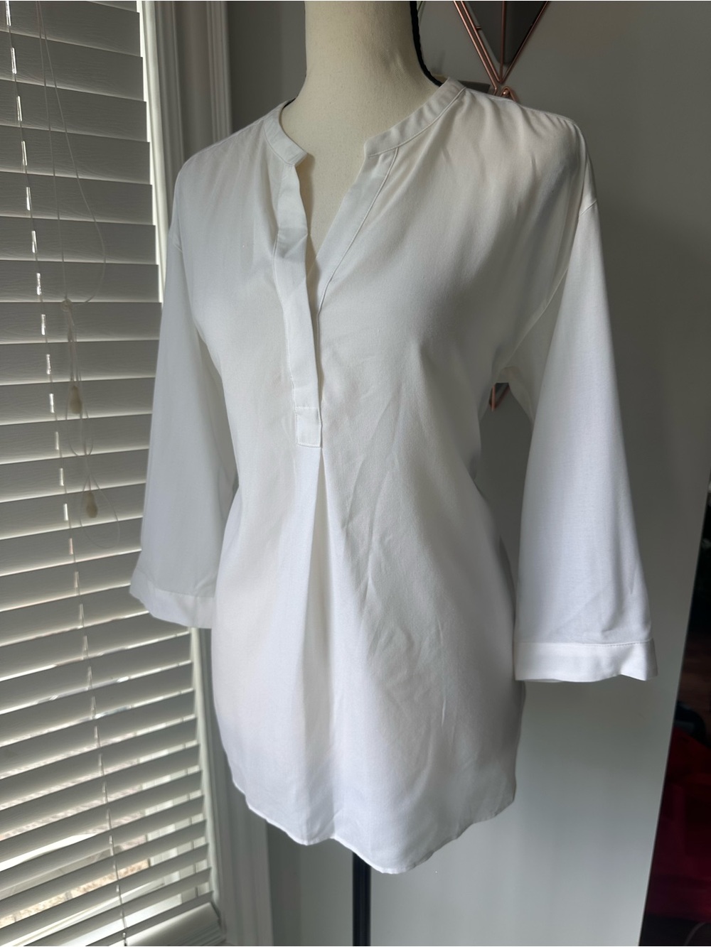 UNIQLO Classic White Women's Tunic Top 3/4 Sleeve Dress-Shirt Size Large